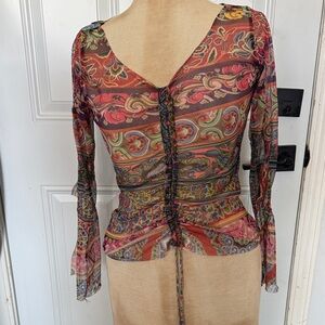 Limelight Multicolor Paisley Sheer Ruched Tie-Front Blouse